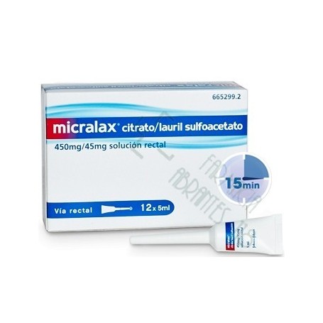 MICRALAX CITRATO/LAURIL SULFOACETATO 450 MG/45 MG SOLUCION RECTAL , 4 ENEMAS